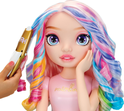 Set loje Rainbow High Styling Head, kokë stilimi 4 në 1, aksesorë flokësh dhe thonjsh, shumëngjyrësh