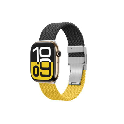 Ремен за паметен часовник Apple Watch AmazingThing Blend, сет 2 парчиња, 45/46/49 mm, нерѓосувачки челик и најлон, црн и жолт
