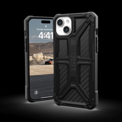 Këllëf telefoni UAG Monarch për iPhone 15 Plus 6.7", karboni, i zi
