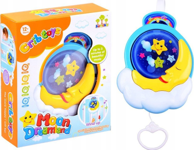 Lodër varëse muzike Jokomisiada Moon Dreamland, për krevat bebeje, me litar për ta tërheq, shumëngjyrëshe