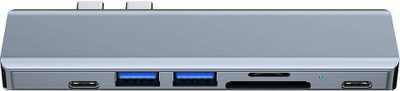 Adapter hub Tech-Protect V5-HUB, 7‑me‑1, USB‑C HDMI SD, gri metal