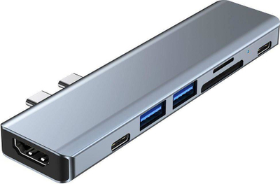 Adapter hub Tech-Protect V5-HUB, 7‑me‑1, USB‑C HDMI SD, gri metal