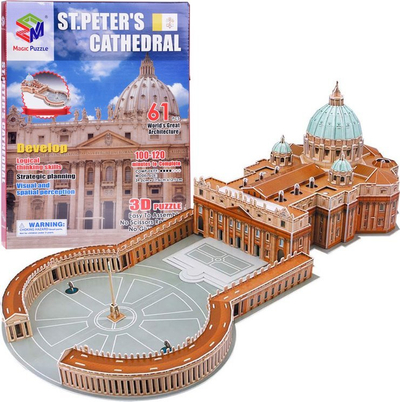 Puzzle 3D Magic Puzzle Bazilika e Shën Pjetrit, 61 copa, model 39.2 x 17.6 x 12.1 cm, shumëngjyrësh