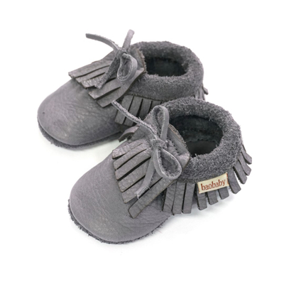 Papuçe bebe Baobaby Mokasine Grey, lëkurë, madhësia 2XS, gri