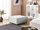 Tabure Ottoman Grey Linen, katror, i veshur me cohë lino, gri neutrale