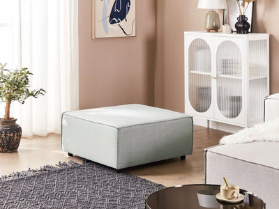 Tabure Ottoman Grey Linen, katror, i veshur me cohë lino, gri neutrale