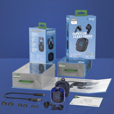 Kufje wireless ACEFAST T6, Bluetooth 5.0, me kuti karikimi me LED, blu e errët