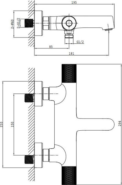 Rubinet dushi Cersanit ZEN S951-566, termostatik, montim në mur, i zi matt
