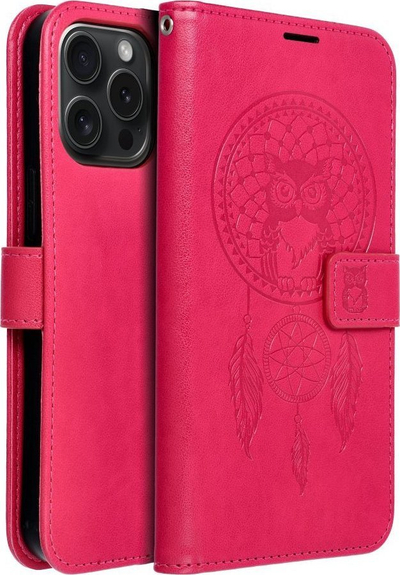 Kapak telefoni Mezzo Book Dreamcatcher për iPhone 15 Pro Max, magnetik, me xhepa për karta, ngjyrë raspberry