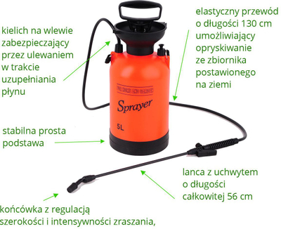 Spërkatës me presion Yato Sprayer, 5L, rreze 3m, portokalli