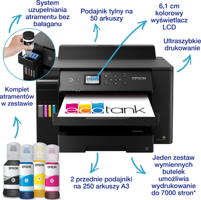 Printer Epson EcoTank, inkjet ngjyrë A3, Wi-Fi, i zi