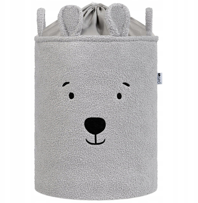 Кошница за играчки СИПО корпa за складирање играчки, 43L, со врвка за затегање, сива со мече