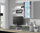 Komodë TV Chest Bed Meble Soho 180, MDF dhe panel i laminuar, e bardhë gri me shkëlqim