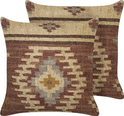 Set jastëkësh për zbukurim BEEL, 45x45 cm, jute, me model gjeometrik shumëngjyrësh