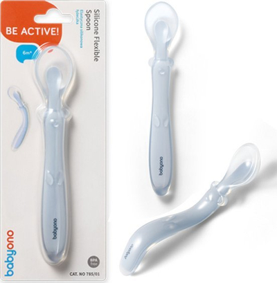 Силиконска лажица за бебиња BabyOno Flexible, 6m+, сина