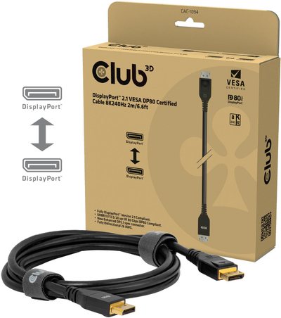 Kabllo DisplayPort Club 3D CAC-xxx, 2.1, 2m, e zezë