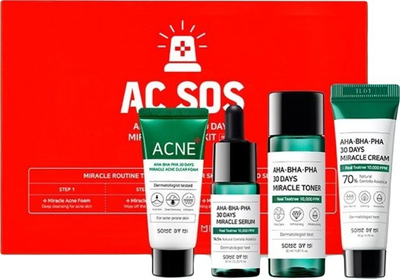 Сет за нега Some By Mi AC SOS Kit, 4 парчиња, AHA BHA PHA, за кожа со акни
