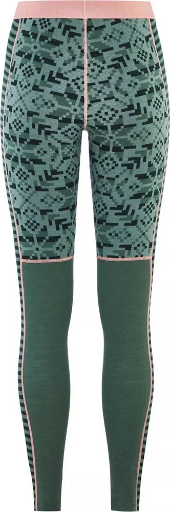 Pantallona termale për goca Kari Traa Else Wool, 100% lesh Merino, bel i lartë, jeshile me print