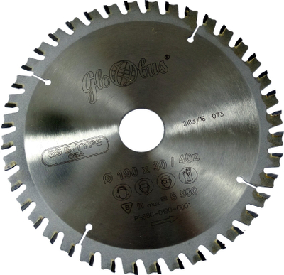 Teh rrethor Globus GS5 Type, 190mm 40 dhëmbë, për alumin dhe panele sanduiç, ngjyrë argjendtë