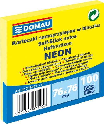 Letra ngjitëse Donau NEON, 76 x 76mm, 100 copë, të verdha
