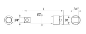 Zgjatues goditës Yato YT-1163, 3/4", 330mm, çelik CrMo