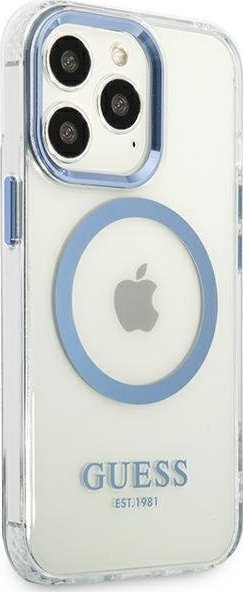 Mbështjellës telefoni Guess GUHMP13LHTRMB, për iPhone 13 6.1" dhe 13 Pro, MagSafe, blu e tejdukshme