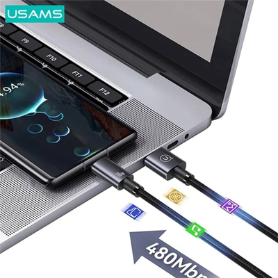 Kabllo USB në USB-C Usams SJ680USB01, 3A, 0.25m, e zezë metalike