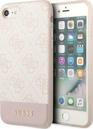 Mbulesë telefoni Guess 4G Stripe për iPhone 7 8 SE 2020 2022, lëkurë eko, rozë