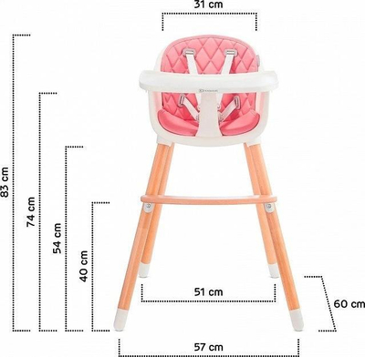 Karrige ushqimi Kinderkraft Sienna, 2 në 1, me këmbë druri, rozë