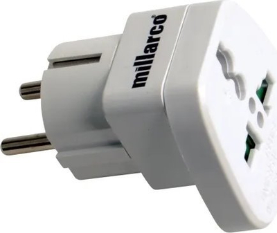 Përshtatës udhëtimi Millarco Universal Adapter, universal, për prizë europiane, i bardhë