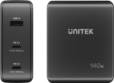 Karikues GaN Unitek P1115A, 140W, 3 porta USB, i bardhë