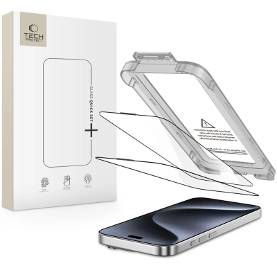 Xham mbrojtës Tech-Protect Quick Set+, 2 copa, për iPhone 15 Pro, i zi