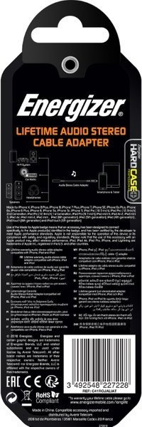Adapter audio Energizer HardCase, Lightning në 3.5mm, 11 cm, i bardhë