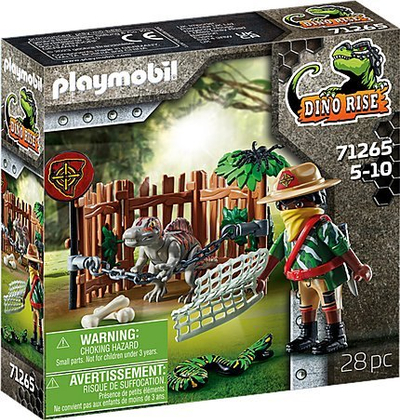 Set lodrash Playmobil Dino Rise Baby Spinosaurus 71265, figurë eksploratori, dinosaur i vogël, shumëngjyrësh