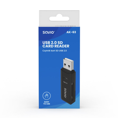 Читач на картички Savio AK-63, USB 2.0, 480 Mbps, црн