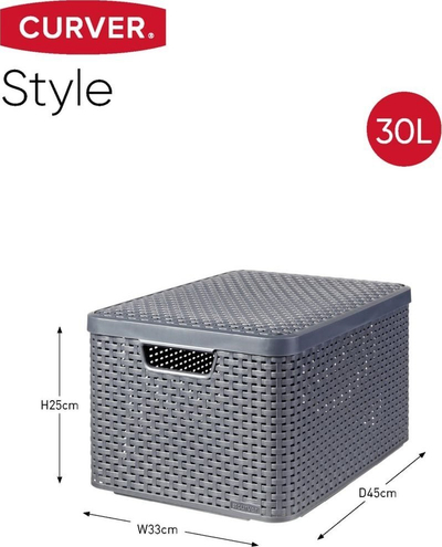 Set kuti organizuese Curver Rattan L, 3 copë, me kapak, antracit