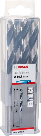 Set stërvitëse metali Bosch PointTeQ 2608577276, HSS 10.8mm, paketim 5 copë, i zi
