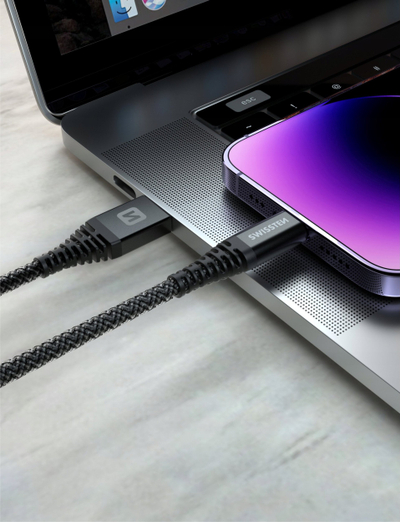 Kabllo USB Swissten Kevlar, USB C në Lightning, 1.5m, 60W, antracit
