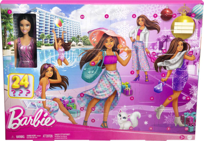 Kukull Barbie Fashion Advent Calendar, 24 surpriza, set rrobash edhe aksesorësh, shumëngjyrëshe