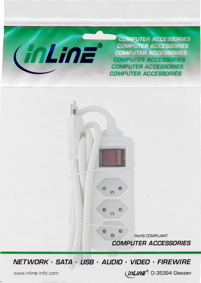 Prizë shumëshe InLine Socket Strip Switzerland, 3 dalje, kabllo 1.5m, e bardhë