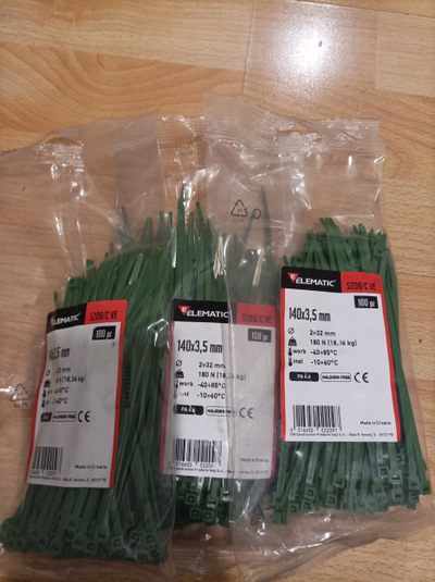Lidhëse kabllosh Elematic 140x3.5mm, plastikë, 100 copë, jeshile
