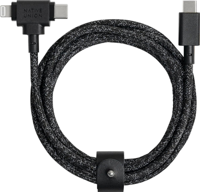 Kabllo USB Native Union Belt Cable Duo, USB C në USB C dhe Lightning, 1.8m, i zi