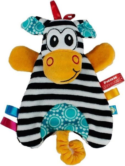 Kukull dore Mom’s Care Puppet Zebra, prej veluri të butë, shumëngjyrëshe