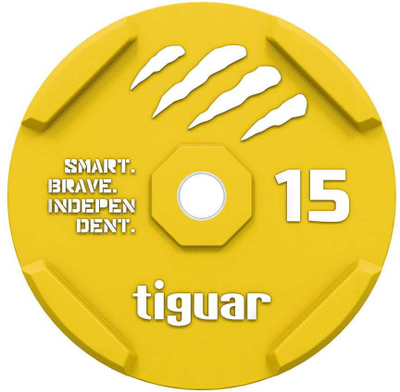 Platë olimpike Tiguar Bumper TI-WBR01500, 15kg, diametër 50mm, e verdhë