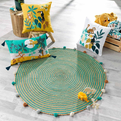 Tapet fëmijësh Douceur d'Interieur BALOO, jute, Ø 90 cm, bezhë me të gjelbër