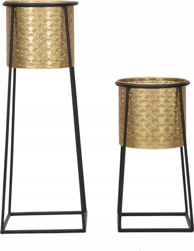 Set dy mbajtëse vazo lulesh, metal i praruar, 26cm Ø 70cm dhe 23cm Ø 45cm, i artë dhe i zi