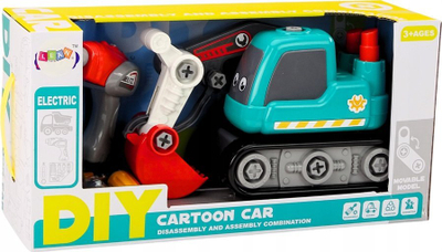 Lodër ekskavator me zinxhir LEAN Toys DIY Cartoon, kovë e madhe lëvizëse, për çmontim dhe montim, ngjyrë turquoise