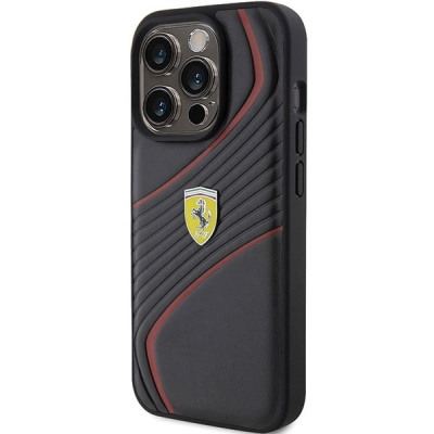 Mbrojtëse telefoni Ferrari Twist Metal Logo për iPhone 15 Pro 6.1", TPU, e zezë
