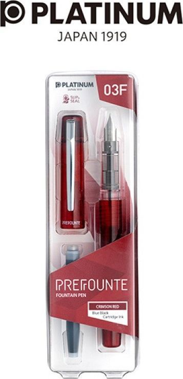 Stilograf Platinum Prefounte Fine, majë çeliku, trup transparent, i kuq