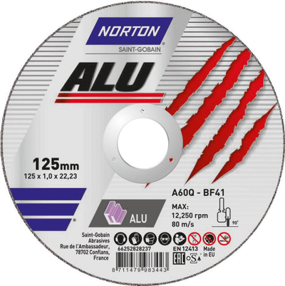 Disk prerës për alumin Norton Vulcan T41 A60Q, 125 x 1.0 x 22.2 mm